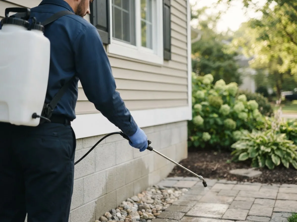Pest control technician inspecting a home in Fort Fairfield, ME